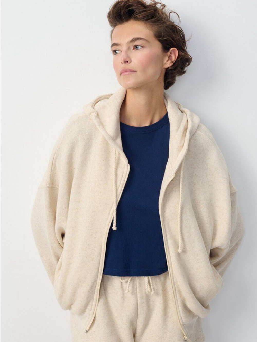 NWT American Vintage Itonay Zip Hoodie Organic Cotton Linen Ecru M/L